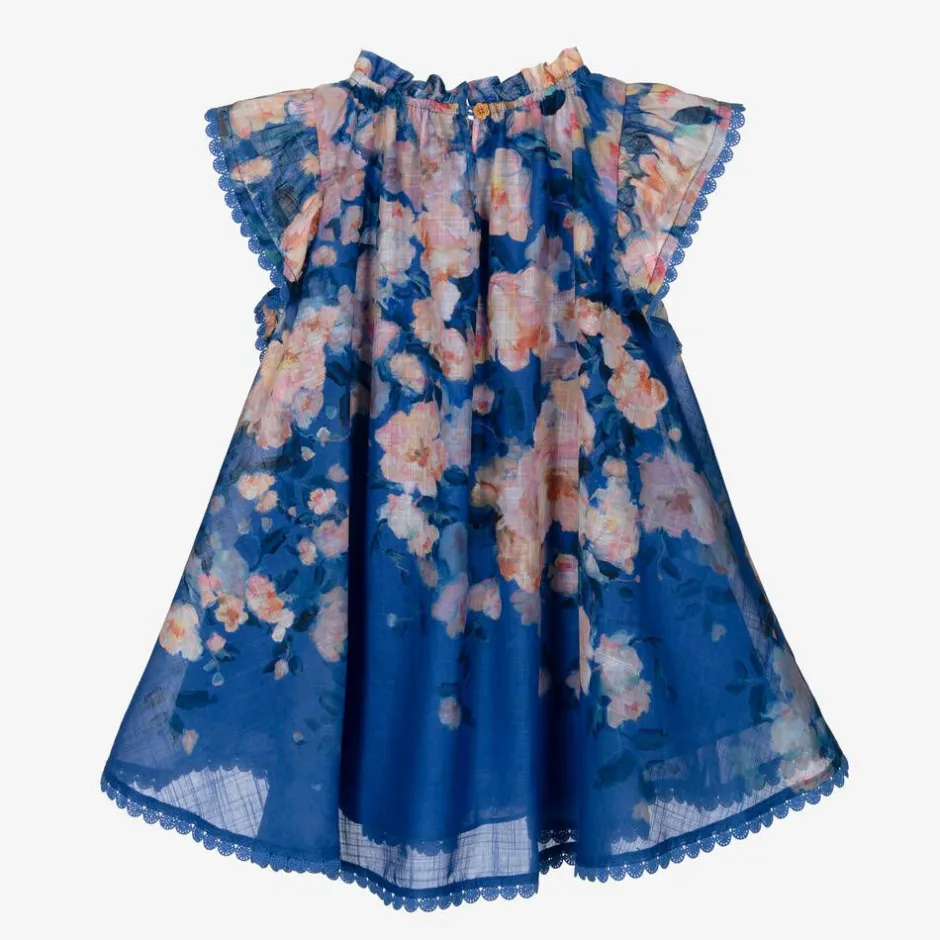 Zimmermann Girls Blue Cotton Floral Dress DarkBlueWatercolourFloral Discount