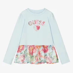 Guess Girls Blue Cotton Floral Top Online