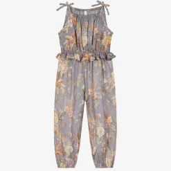 Zimmermann Girls Blue Cotton Floral Jumpsuit TealMultiFloral Online