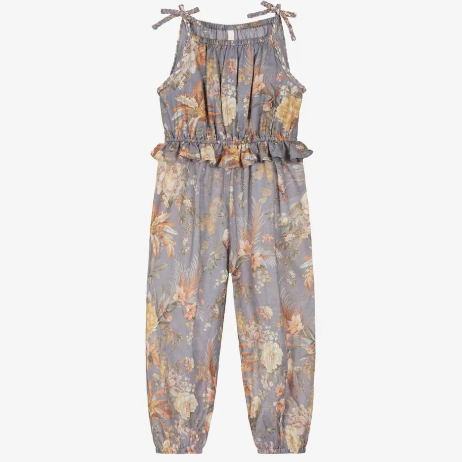 Zimmermann Girls Blue Cotton Floral Jumpsuit TealMultiFloral Online