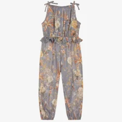 Zimmermann Girls Blue Cotton Floral Jumpsuit TealMultiFloral Online