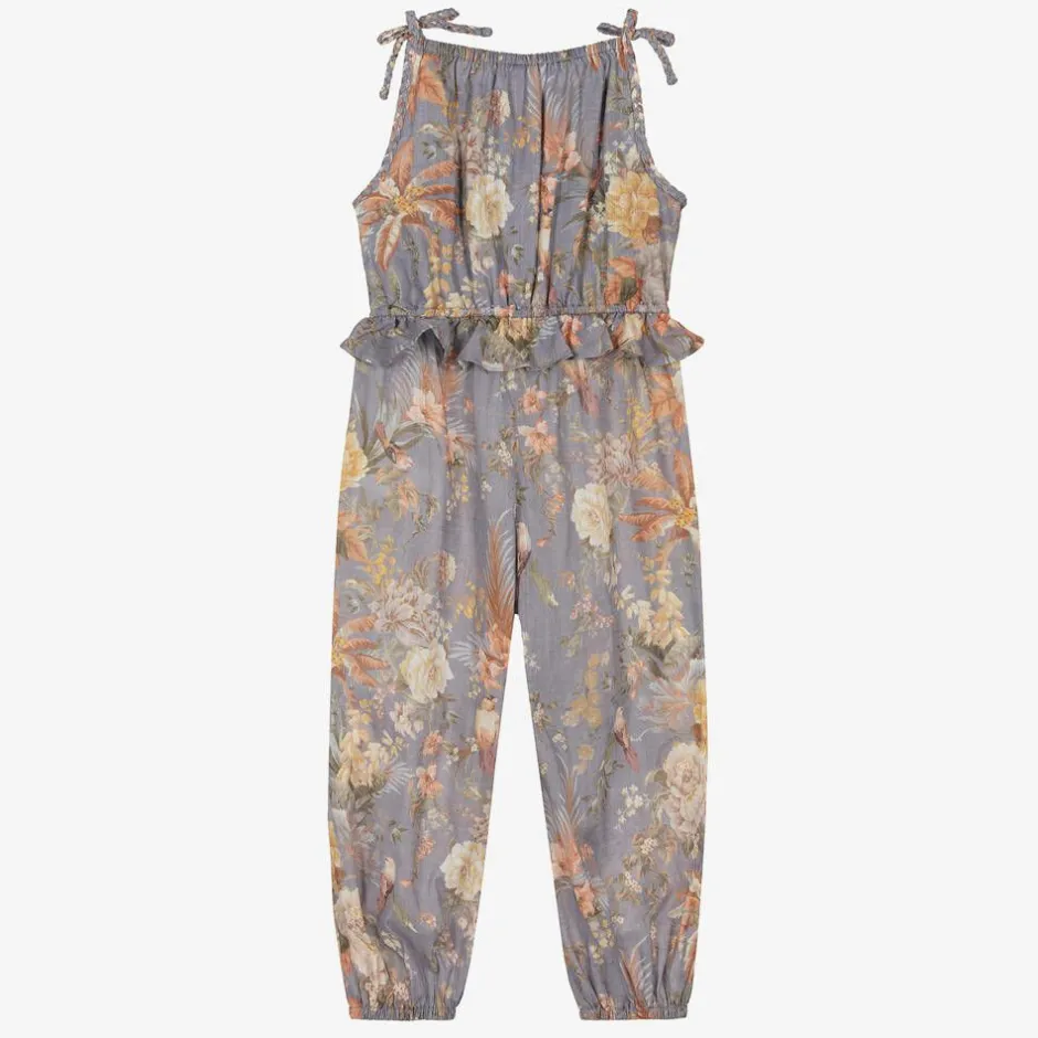 Zimmermann Girls Blue Cotton Floral Jumpsuit TealMultiFloral Online