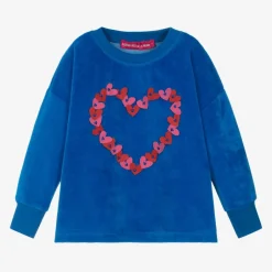 Agatha Ruiz de la Prada Girls Blue Cotton Velour Heart Top Clearance
