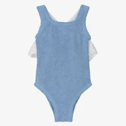 Hunza G Girls Blue Crinkle Frill Swimsuit Cornflower Outlet
