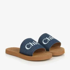 Chloé Girls Blue Denim Sliders Clearance