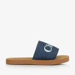 Chloé Girls Blue Denim Sliders Clearance