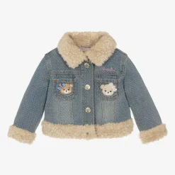 Monnalisa Girls Blue Denim Teddy Bear Jacket Outlet