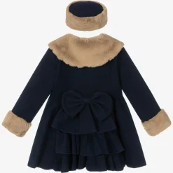 Beau KiD Girls Blue Faux Fur Coat & Hat New