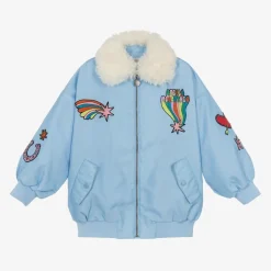 Stella McCartney Kids Girls Blue Faux Fur Collar Jacket Sale