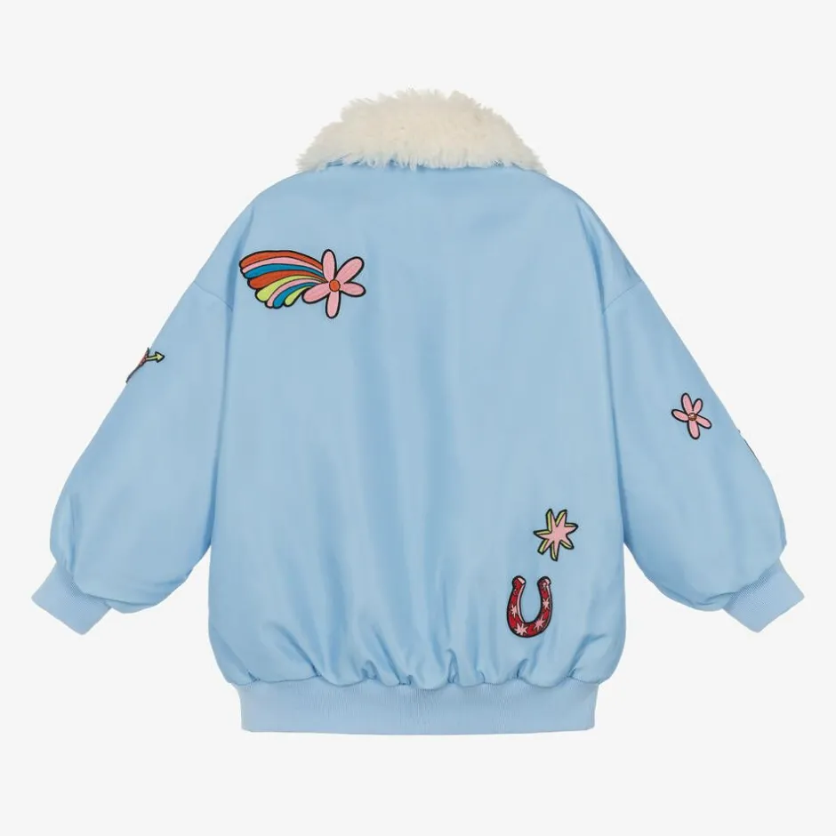 Stella McCartney Kids Girls Blue Faux Fur Collar Jacket Sale