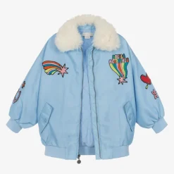 Stella McCartney Kids Girls Blue Faux Fur Collar Jacket Sale