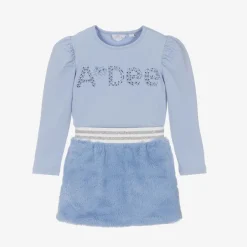 A Dee Girls Blue Faux Fur Skirt Set Clearance