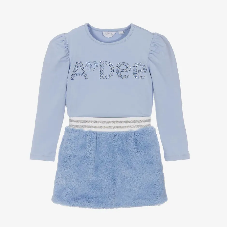 A Dee Girls Blue Faux Fur Skirt Set Clearance