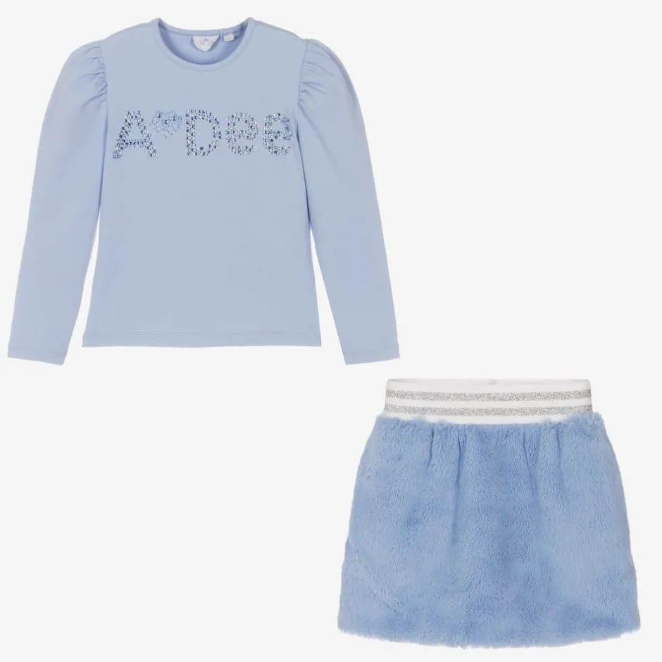 A Dee Girls Blue Faux Fur Skirt Set Clearance