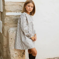Paloma de la O Girls Blue Floral Cotton Dress Outlet
