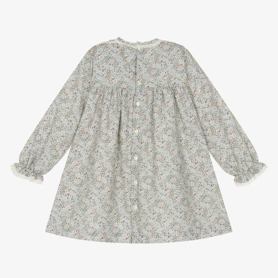 Paloma de la O Girls Blue Floral Cotton Dress Outlet