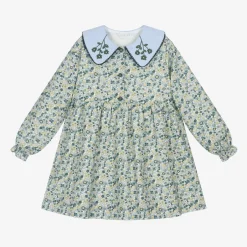 Paloma de la O Girls Blue Floral Cotton Dress Best
