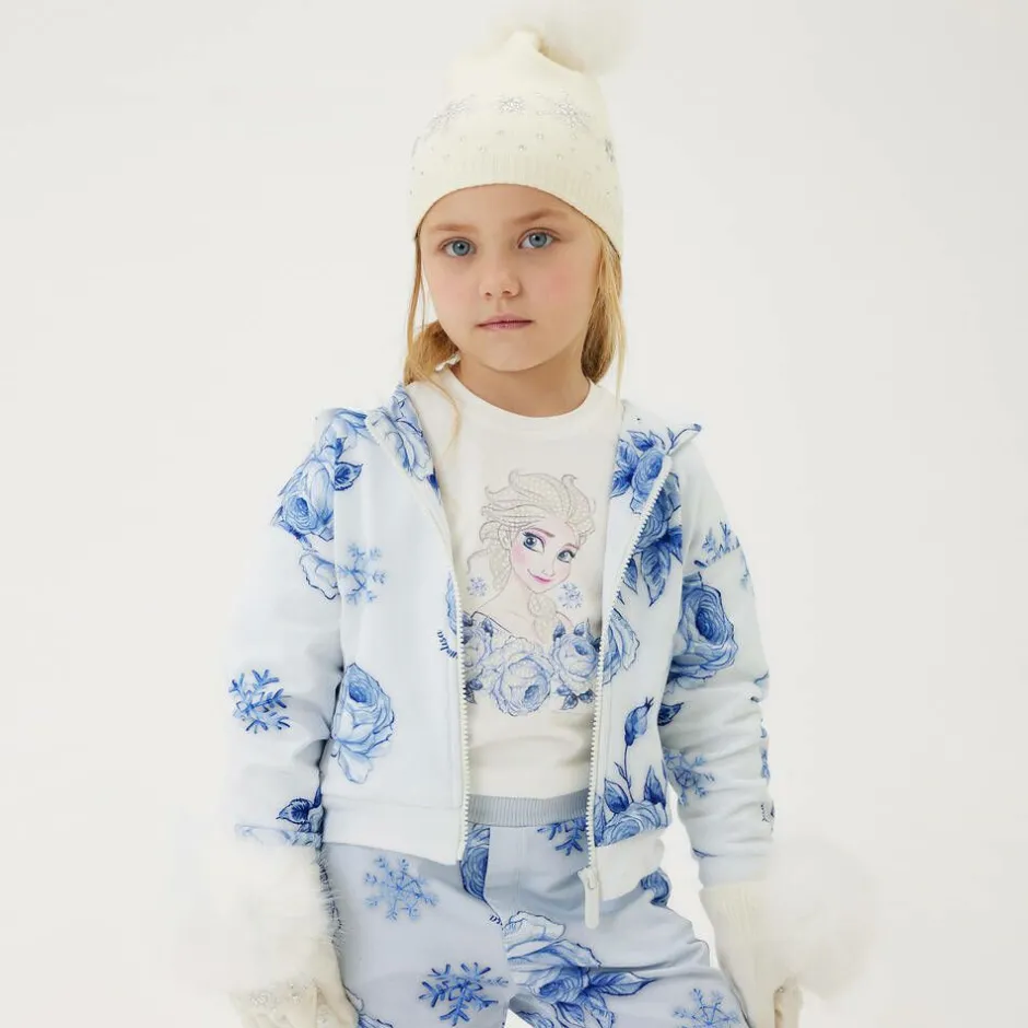 Monnalisa Girls Blue Floral Cotton Zip-Up Hoodie Online