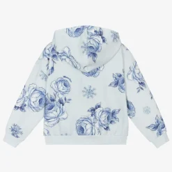 Monnalisa Girls Blue Floral Cotton Zip-Up Hoodie Online