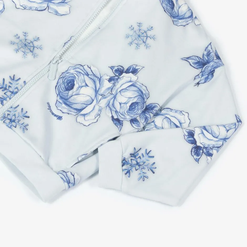 Monnalisa Girls Blue Floral Cotton Zip-Up Hoodie Online