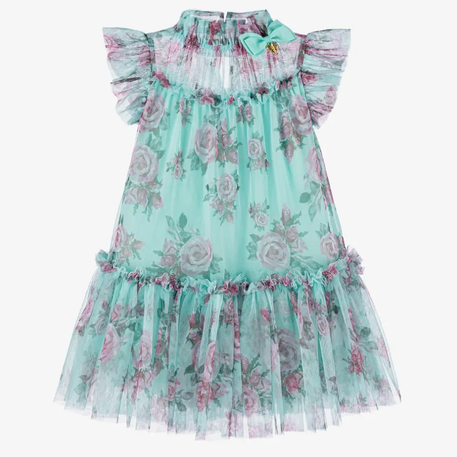 Angels Face Girls Blue Floral Dress Aqua Discount