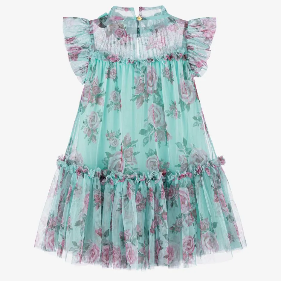 Angels Face Girls Blue Floral Dress Aqua Discount