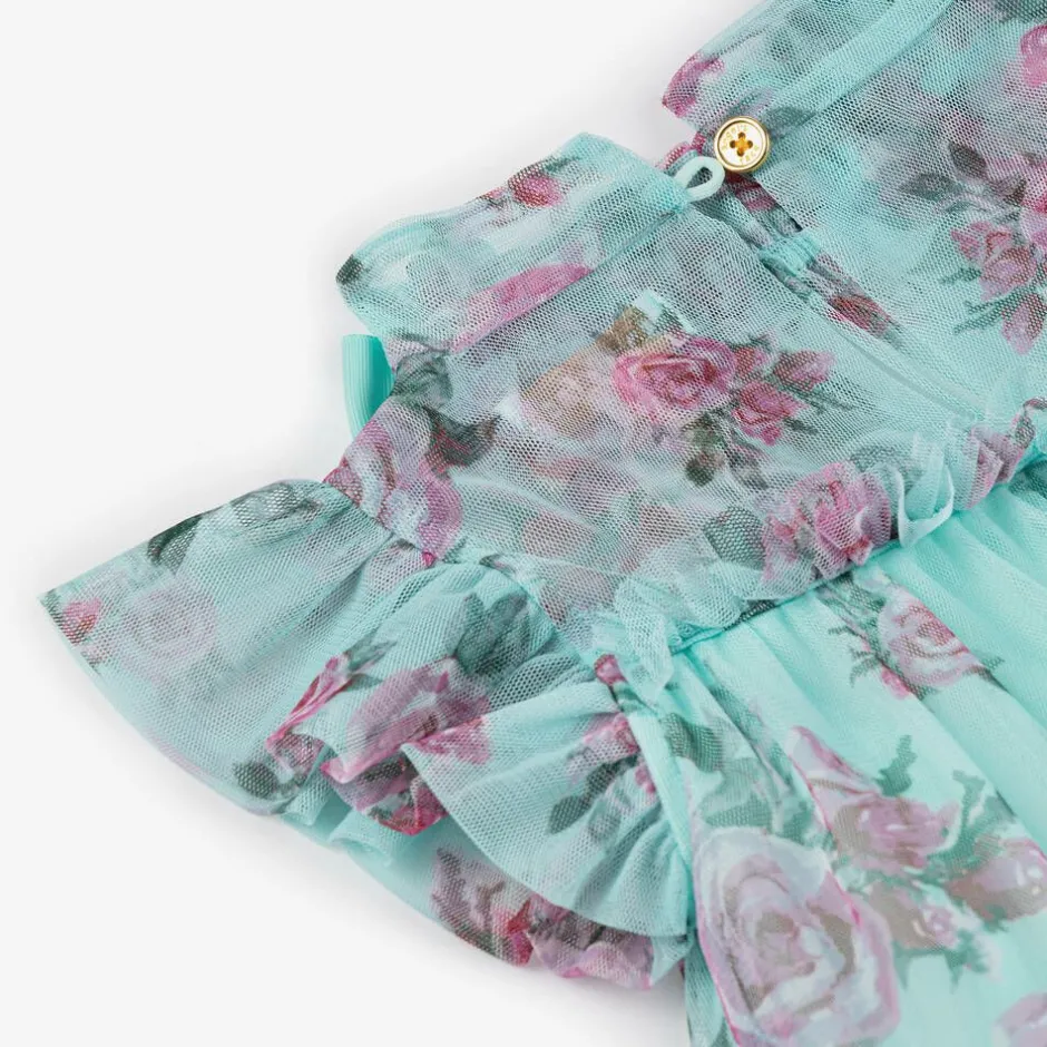 Angels Face Girls Blue Floral Dress Aqua Discount