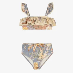 Zimmermann Girls Blue Floral Ruffle Bikini Spliced