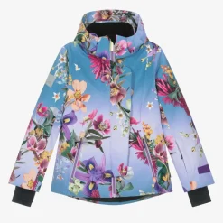 Molo Girls Blue Floral Ski Jacket New