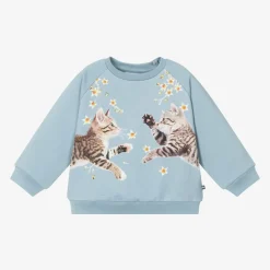 Molo Girls Blue Kitten Cotton Sweatshirt Online