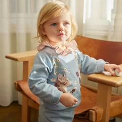 Molo Girls Blue Kitten Cotton Sweatshirt Online