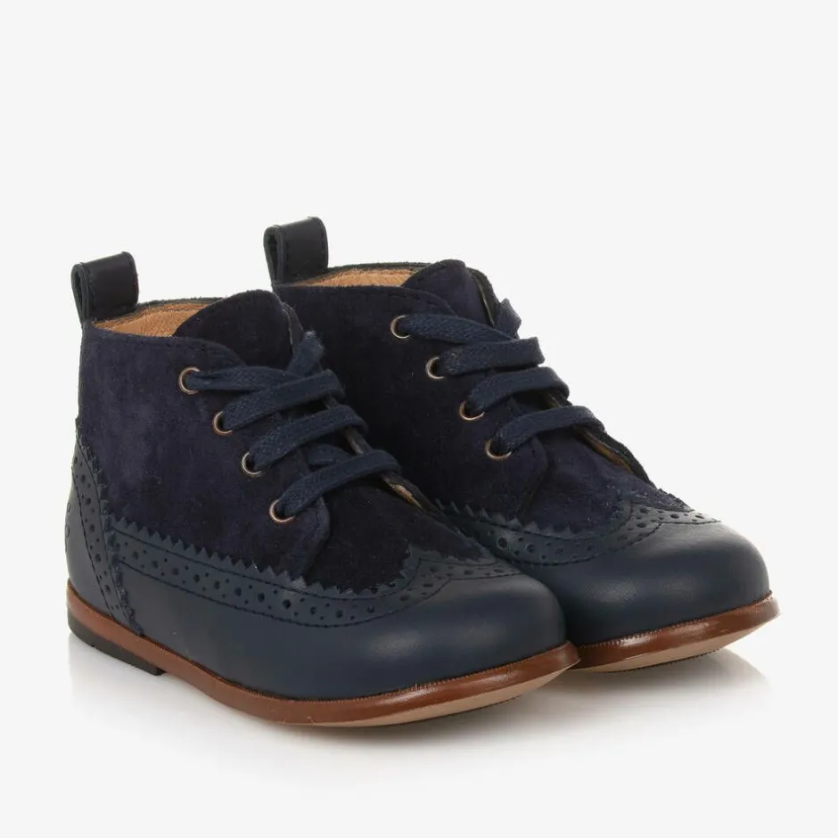 Tartine et Chocolat Girls Blue Leather First Walker Brogue Boots Hot