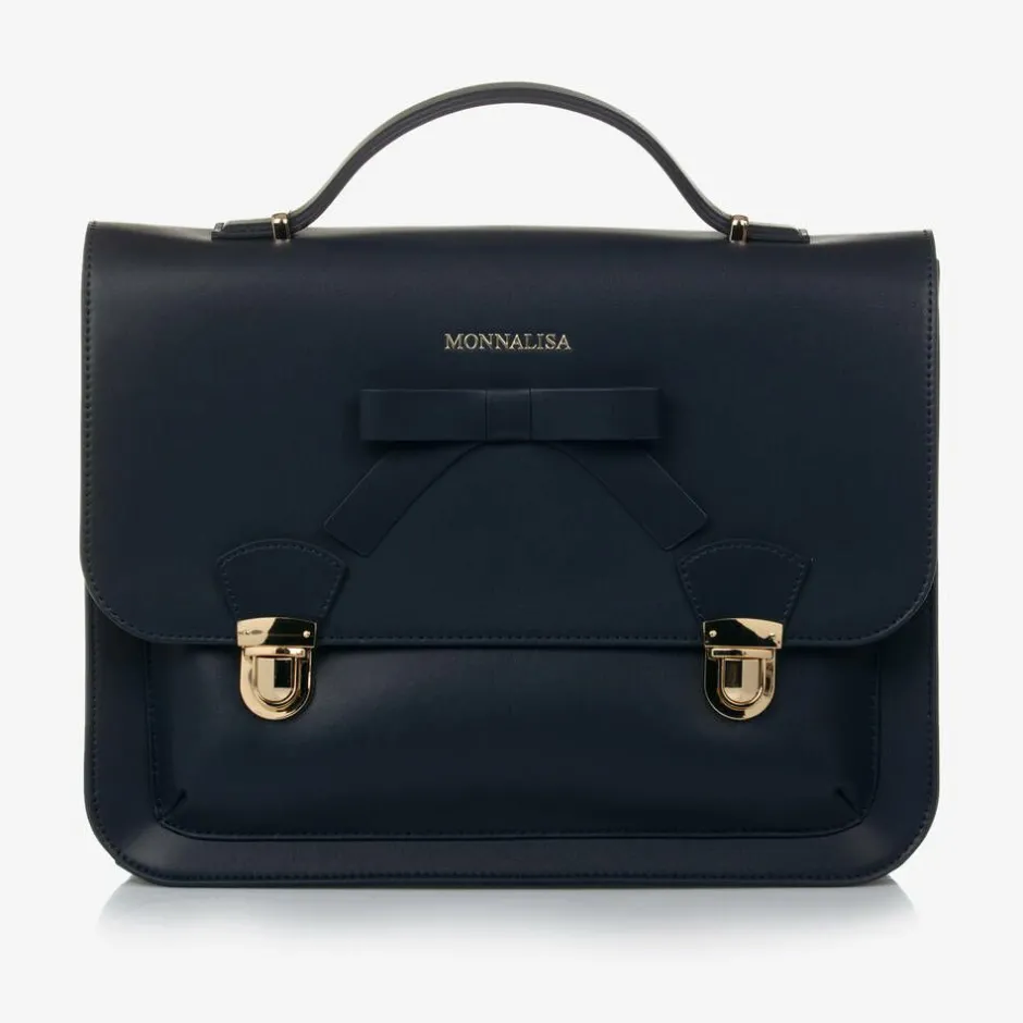 Monnalisa Girls Blue Leather Satchel (34cm) Sale