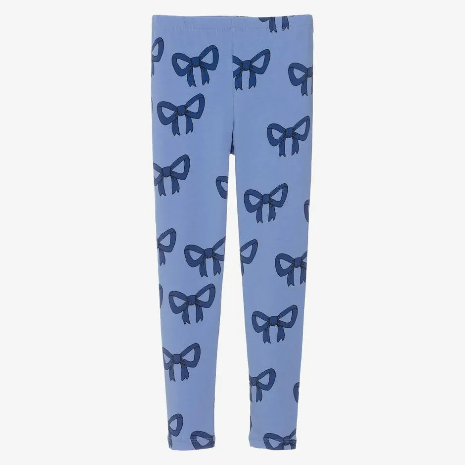 Mini Rodini Girls Blue Organic Cotton Bow Print Leggings Best