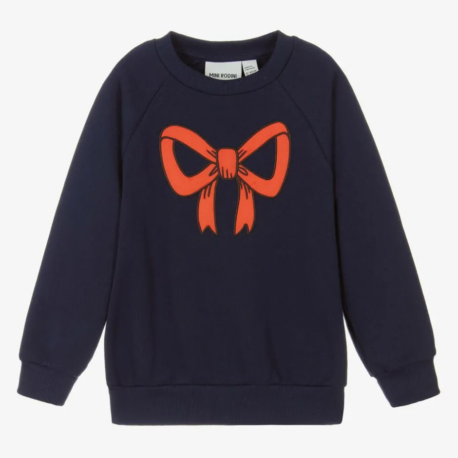 Mini Rodini Girls Blue Organic Cotton Bow Sweatshirt Sale
