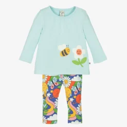 Frugi Girls Blue Organic Cotton Floral Leggings Set Hot