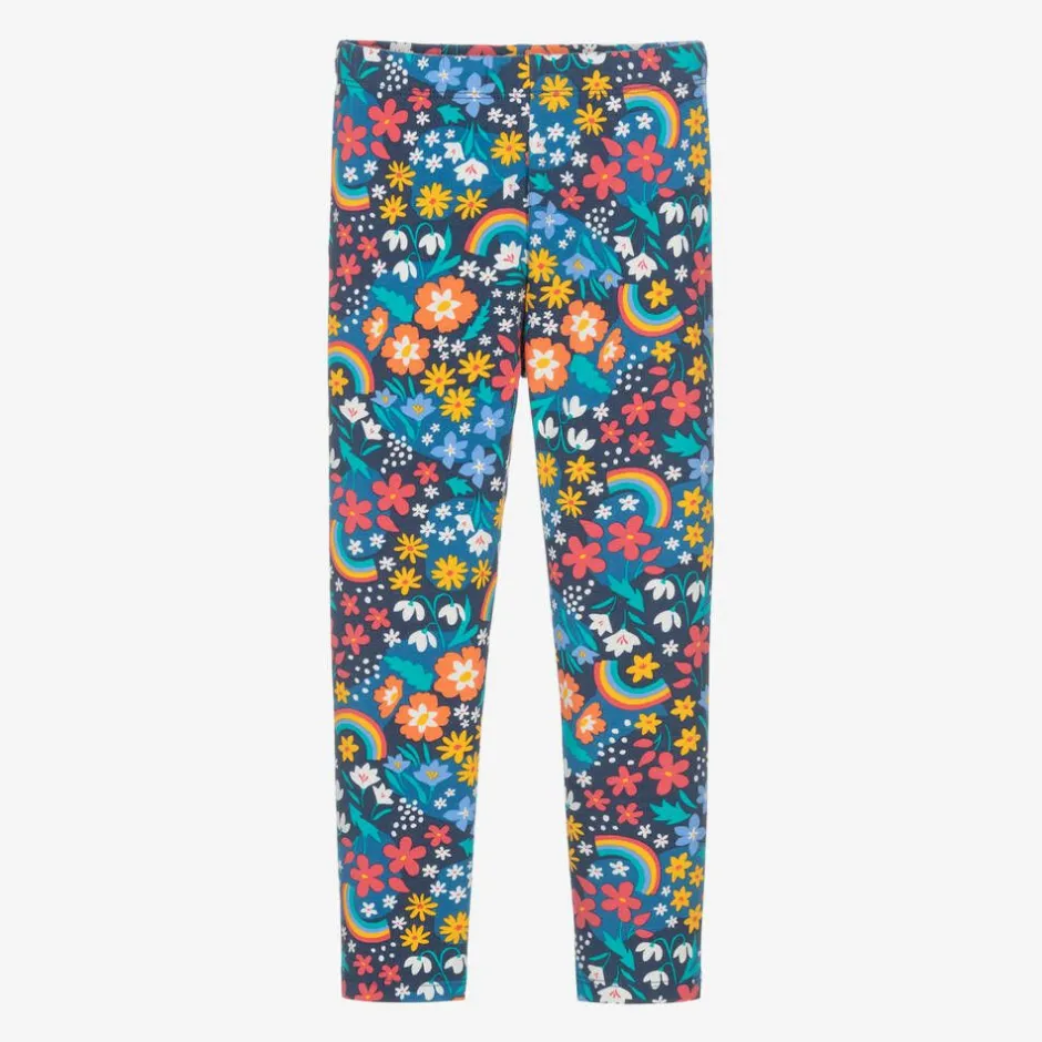 Frugi Girls Blue Organic Cotton Flower Leggings Hot