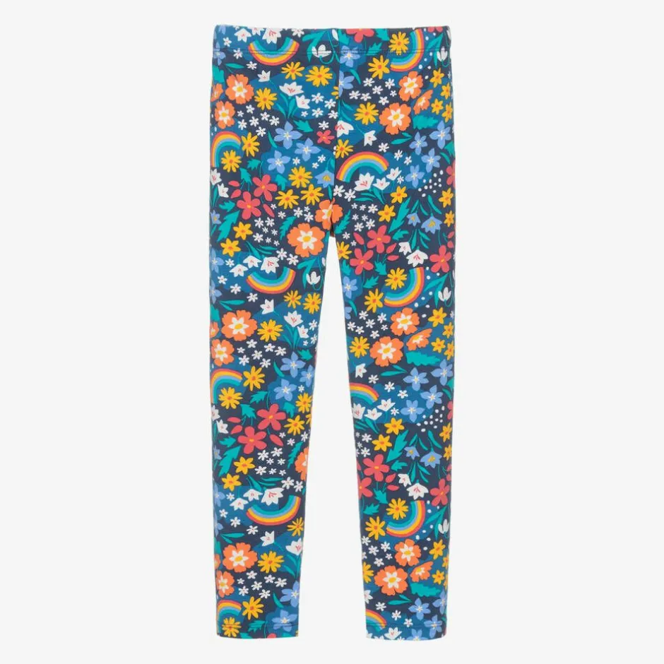 Frugi Girls Blue Organic Cotton Flower Leggings Hot
