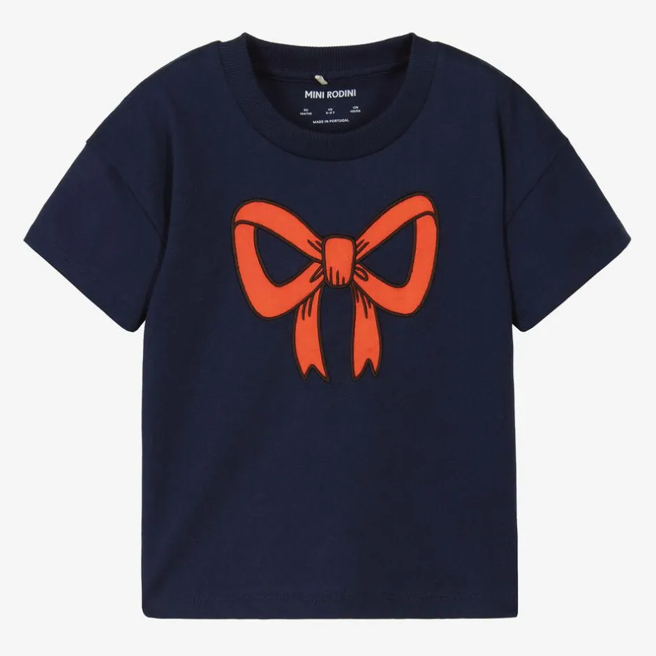 Mini Rodini Girls Blue Organic Cotton Bow T-Shirt Outlet