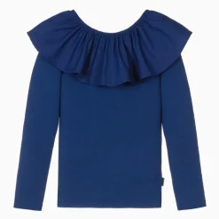 Molo Girls Blue Organic Cotton Ruffle Top VibrantBlue Clearance