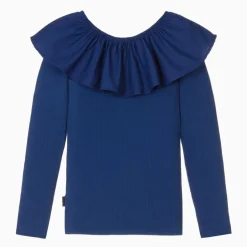 Molo Girls Blue Organic Cotton Ruffle Top VibrantBlue Clearance