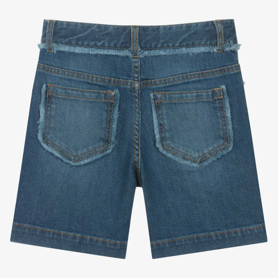 Chloé Girls Blue Organic Denim Fringe Shorts