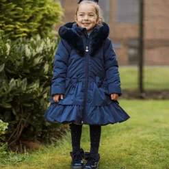 A Dee Girls Blue Padded Ruffle Hooded Coat Best