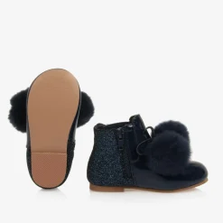Beau KiD Girls Blue Patent Leather Pom-Pom Boots Hot