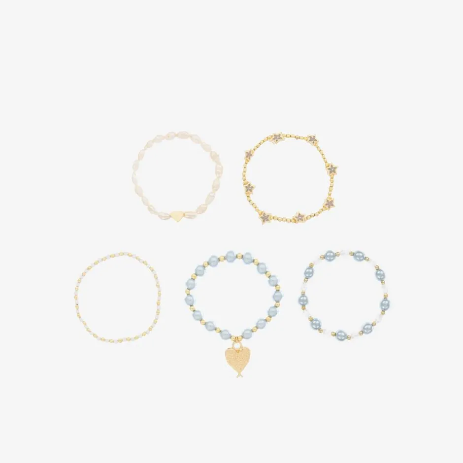 Angels Face Girls Pearl Bracelets (5 Pack) Blue Online