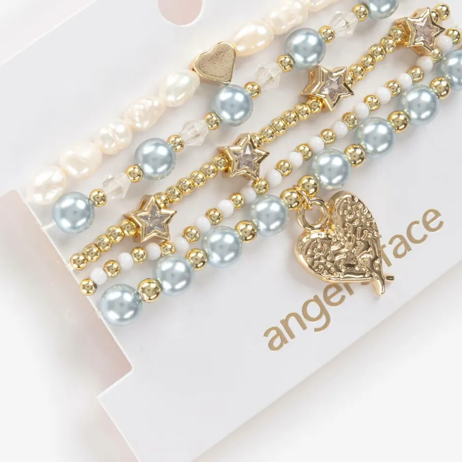 Angels Face Girls Pearl Bracelets (5 Pack) Blue Online