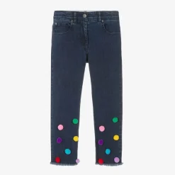Stella McCartney Kids Girls Blue Pom-Pom Denim Jeans Discount