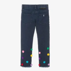 Stella McCartney Kids Girls Blue Pom-Pom Denim Jeans Discount