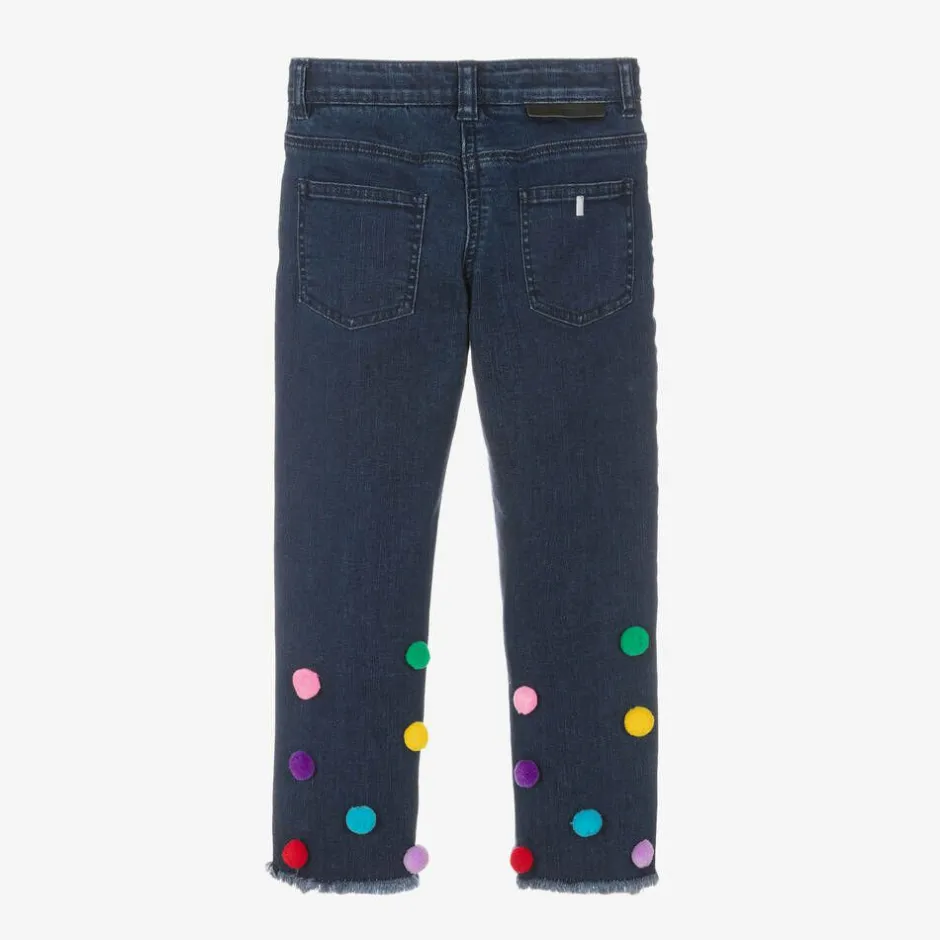 Stella McCartney Kids Girls Blue Pom-Pom Denim Jeans Discount