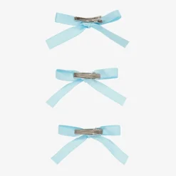 Junona Girls Blue Satin Bow Hair Clips (3 Pack) Clearance